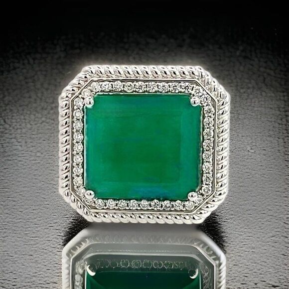 Natural Emerald Diamond Ring 6.25 14k W Gold 13.14 TCW Certified $9,775 402673 - Picture 5 of 13